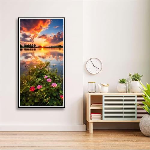 5D Diamond Painting Set für Erwachsene,Sonnenuntergang See Diamant Art DIY Full Round Drill Kunst Malerei Stickerei Set Kreuzstich Bilder,für Home Wand Dekor - 30x60cm von Aimaor