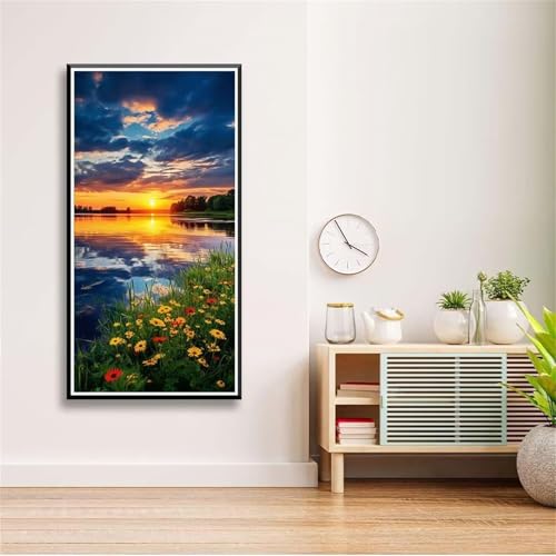 5D Diamond Painting Set für Erwachsene,Sonnenuntergang Wildblumen Diamant Art DIY Full Round Drill Kunst Malerei Stickerei Set Kreuzstich Bilder,für Home Wand Dekor - 30x60cm von Aimaor