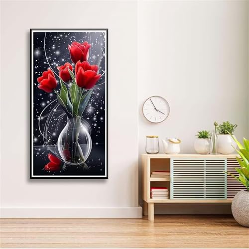 5D Diamond Painting Set für Erwachsene,Tulpe Rot Diamant Art DIY Full Round Drill Kunst Malerei Stickerei Set Kreuzstich Bilder,für Home Wand Dekor - 30x60cm von Aimaor