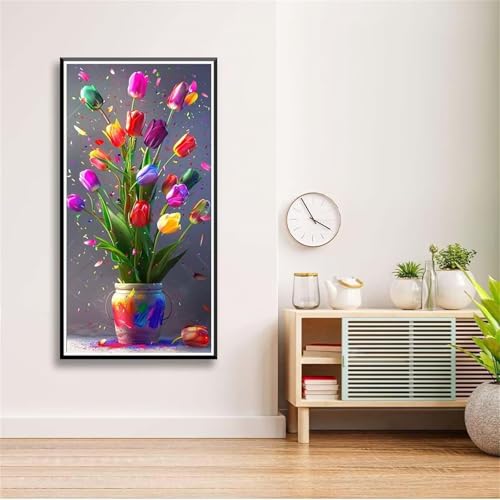 5D Diamond Painting Set für Erwachsene,Tulpe bunt Diamant Art DIY Full Round Drill Kunst Malerei Stickerei Set Kreuzstich Bilder,für Home Wand Dekor - 30x60cm von Aimaor