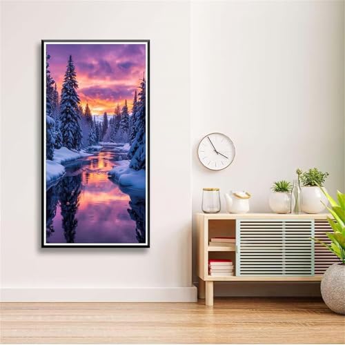 5D Diamond Painting Set für Erwachsene,Verschneite Landschaft Fluss Diamant Art DIY Full Round Drill Kunst Malerei Stickerei Set Kreuzstich Bilder,für Home Wand Dekor - 50x100cm von Aimaor