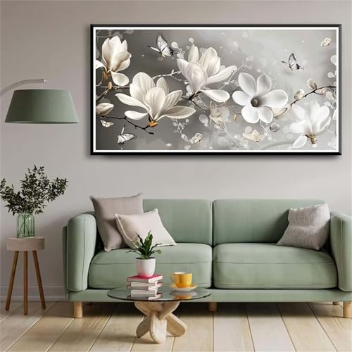 5D Diamond Painting Set für Erwachsene,Weiße Blume Diamant Art DIY Full Round Drill Kunst Malerei Stickerei Set Kreuzstich Bilder,für Home Wand Dekor - 80x160cm von Aimaor