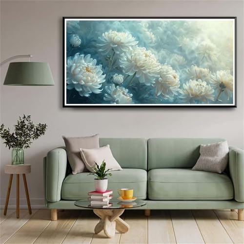 5D Diamond Painting Set für Erwachsene,Weiße Chrysantheme Diamant Art DIY Full Round Drill Kunst Malerei Stickerei Set Kreuzstich Bilder,für Home Wand Dekor - 30x60cm von Aimaor