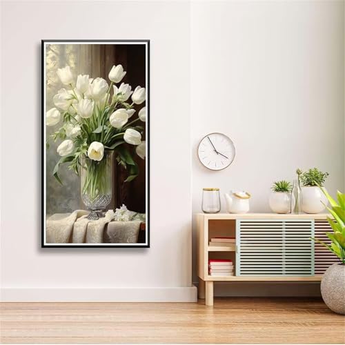 5D Diamond Painting Set für Erwachsene,Weiße Tulpe Diamant Art DIY Full Round Drill Kunst Malerei Stickerei Set Kreuzstich Bilder,für Home Wand Dekor - 30x60cm von Aimaor