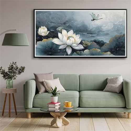 5D Diamond Painting Set für Erwachsene,Weißer Lotus Diamant Art DIY Full Round Drill Kunst Malerei Stickerei Set Kreuzstich Bilder,für Home Wand Dekor - 30x60cm von Aimaor