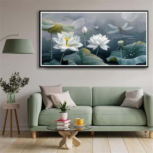 5D Diamond Painting Set für Erwachsene,Weißer Lotus Diamant Art DIY Full Round Drill Kunst Malerei Stickerei Set Kreuzstich Bilder,für Home Wand Dekor - 30x60cm von Aimaor