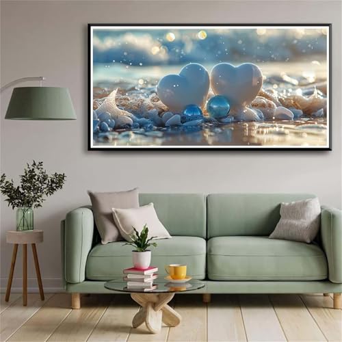 5D Diamond Painting Set für Erwachsene,Weißes Herz Diamant Art DIY Full Round Drill Kunst Malerei Stickerei Set Kreuzstich Bilder,für Home Wand Dekor - 30x60cm von Aimaor