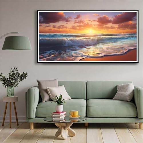 5D Diamond Painting Set für Erwachsene,Wellen Sonnenaufgang Diamant Art DIY Full Round Drill Kunst Malerei Stickerei Set Kreuzstich Bilder,für Home Wand Dekor - 30x60cm von Aimaor