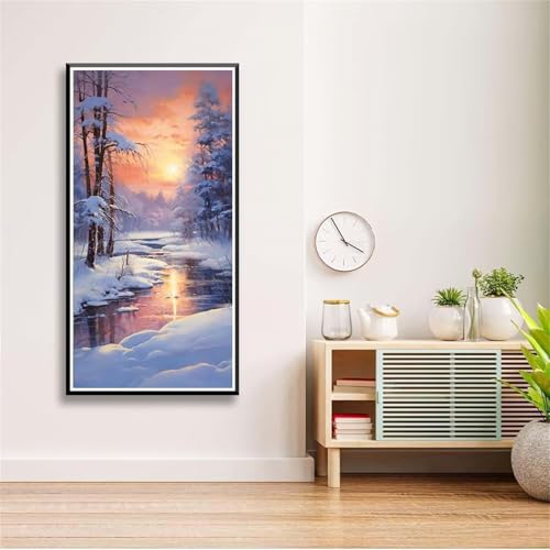 5D Diamond Painting Set für Erwachsene,Winterfluss Diamant Art DIY Full Round Drill Kunst Malerei Stickerei Set Kreuzstich Bilder,für Home Wand Dekor - 30x60cm von Aimaor