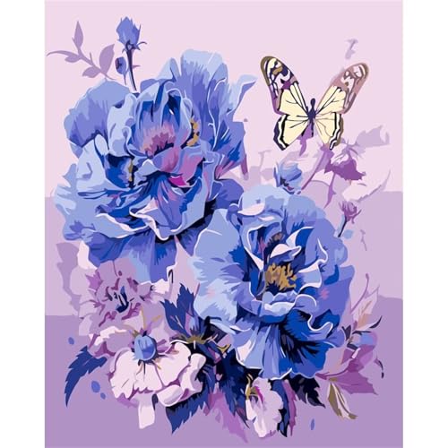 Aimaor Malen Nach Zahlen Blume Schmetterling,DIY Handgemalt Ölgemälde Kit für Erwachsene,Acrylmalerei Set mit Pinseln und Farben,für Geschenk,Hause Dekoration (DIY Frame)-60x75cm von Aimaor