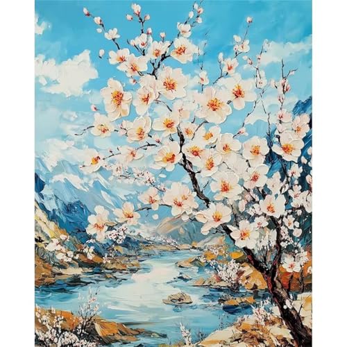 Aimaor Malen Nach Zahlen Erwachsene,Berg DIY Paint by Numbers,Malen Nach Zahlen Erwachsene Leinwand Bastelset Erwachsene Ölgemälde für die Home Decor-Blumen,Ohne Rahmen(60x75cm) von Aimaor