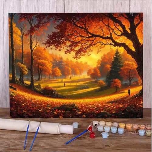 Aimaor Malen Nach Zahlen Erwachsene,Herbst DIY Paint by Numbers,Malen Nach Zahlen Erwachsene Leinwand Bastelset Erwachsene Ölgemälde für die Home Decor-Natur,Ohne Rahmen(20x30cm) von Aimaor