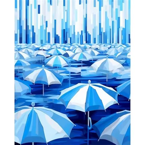 Aimaor Malen Nach Zahlen Erwachsene,Regenschirm DIY Paint by Numbers,Malen Nach Zahlen Erwachsene Leinwand Bastelset Erwachsene Ölgemälde für die Home Decor-Blau,Ohne Rahmen(30x40cm) von Aimaor