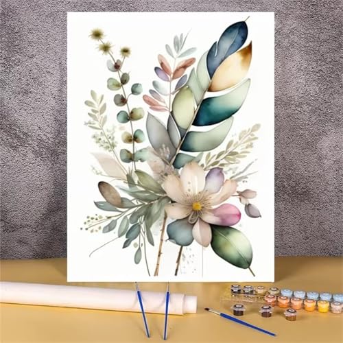 Aimaor Malen Nach Zahlen Erwachsene Blattblume,DIY Paint by Numbers Kit mit 3-Pinseln und Acrylfarbe Leinwand Handgemalt Ölgemälde für Home Decor(Rahmenlos) - 30x40cm von Aimaor