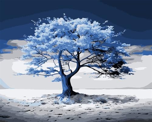 Aimaor Malen Nach Zahlen Erwachsene Blauer Baum,Anfänger Paint by Numbers,mit Pinseln und Acrylfarben Handgemalt Ölgemälde Leinwand(Ohne Rahmen),zur Heimdekoration - 55x70cm von Aimaor