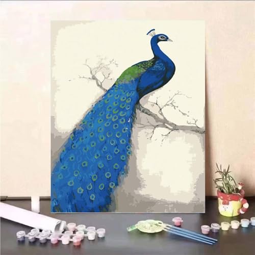 Aimaor Malen Nach Zahlen Erwachsene Blauer Pfau,DIY Paint by Numbers Kit mit 3-Pinseln und Acrylfarbe Leinwand Handgemalt Ölgemälde für Home Decor(Rahmenlos) - 60x75cm von Aimaor