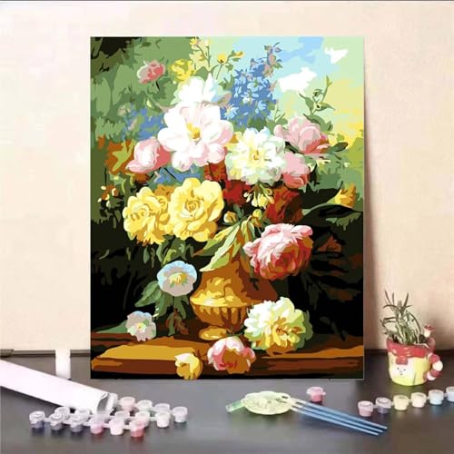 Aimaor Malen Nach Zahlen Erwachsene Bunte Blumen,DIY Paint by Numbers Kit mit 3-Pinseln und Acrylfarbe Leinwand Handgemalt Ölgemälde für Home Decor(Rahmenlos) - 40x50cm von Aimaor