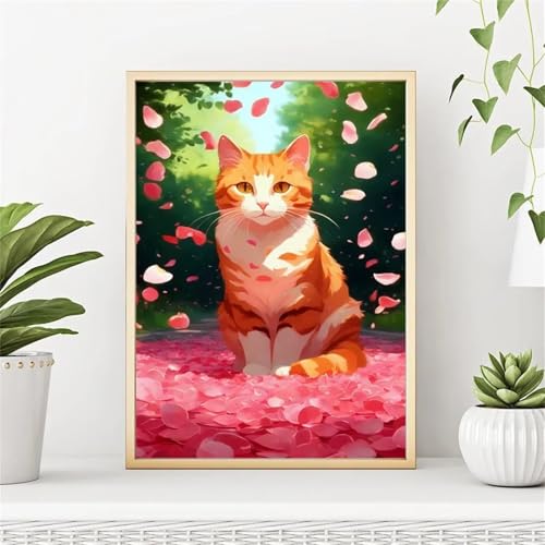 Aimaor Malen Nach Zahlen Erwachsene DIY Blütenblätter Katze mit Rahmen Handgemalt Ölgemälde Kit für Anfänger mit Pinseln und Acrylfarben Paint by Numbers Kit für Geschenk Heimdekoration - 60x75cm von Aimaor