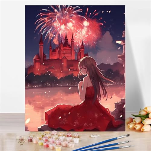 Aimaor Malen Nach Zahlen Erwachsene DIY Feuerwerksmädchen mit Rahmen Handgemalt Ölgemälde Kit für Anfänger mit Pinseln und Acrylfarben Paint by Numbers Kit für Geschenk Heimdekoration - 55x70cm von Aimaor