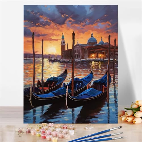 Aimaor Malen Nach Zahlen Erwachsene DIY Flussboot mit Rahmen Handgemalt Ölgemälde Kit für Anfänger mit Pinseln und Acrylfarben Paint by Numbers Kit für Geschenk Heimdekoration - 30x40cm von Aimaor