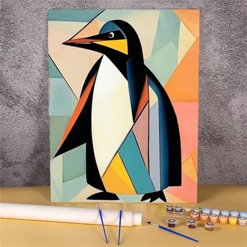 Aimaor Malen Nach Zahlen Erwachsene DIY Geometrischer Pinguin mit Rahmen Handgemalt Ölgemälde Kit für Anfänger mit Pinseln und Acrylfarben Paint by Numbers Kit für Geschenk Heimdekoration - 40x50cm von Aimaor