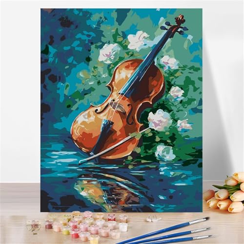 Aimaor Malen Nach Zahlen Erwachsene DIY Gitarrenblume mit Rahmen Handgemalt Ölgemälde Kit für Anfänger mit Pinseln und Acrylfarben Paint by Numbers Kit für Geschenk Heimdekoration - 30x40cm von Aimaor