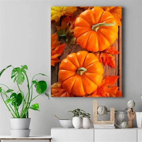 Aimaor Malen Nach Zahlen Erwachsene DIY Herbstkürbis mit Rahmen Handgemalt Ölgemälde Kit für Anfänger mit Pinseln und Acrylfarben Paint by Numbers Kit für Geschenk Heimdekoration - 50x65cm von Aimaor