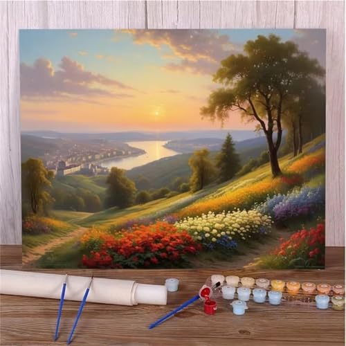 Aimaor Malen Nach Zahlen Erwachsene DIY Landschaftsblume mit Rahmen Handgemalt Ölgemälde Kit für Anfänger mit Pinseln und Acrylfarben Paint by Numbers Kit für Geschenk Heimdekoration - 45x60cm von Aimaor