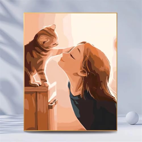 Aimaor Malen Nach Zahlen Erwachsene DIY Mädchenkatze mit Rahmen Handgemalt Ölgemälde Kit für Anfänger mit Pinseln und Acrylfarben Paint by Numbers Kit für Geschenk Heimdekoration - 30x40cm von Aimaor