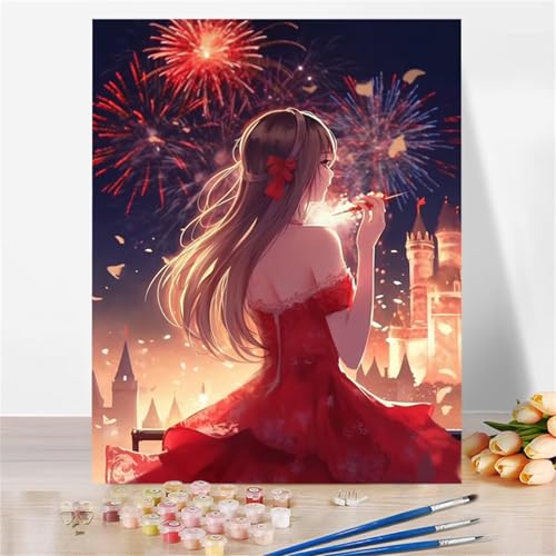 Aimaor Malen Nach Zahlen Erwachsene DIY Märchenmädchen mit Rahmen Handgemalt Ölgemälde Kit für Anfänger mit Pinseln und Acrylfarben Paint by Numbers Kit für Geschenk Heimdekoration - 40x50cm von Aimaor