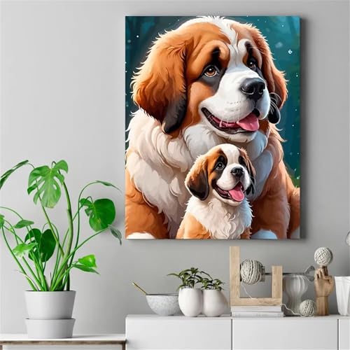 Aimaor Malen Nach Zahlen Erwachsene DIY Tierhunde mit Rahmen Handgemalt Ölgemälde Kit für Anfänger mit Pinseln und Acrylfarben Paint by Numbers Kit für Geschenk Heimdekoration - 45x60cm von Aimaor