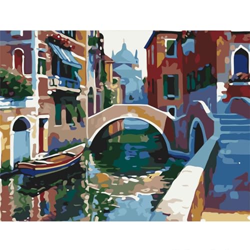 Aimaor Malen Nach Zahlen Erwachsene Flussbrücke,DIY Paint by Numbers Kit mit 3-Pinseln und Acrylfarbe Leinwand Handgemalt Ölgemälde für Home Decor(Rahmenlos) - 55x70cm von Aimaor