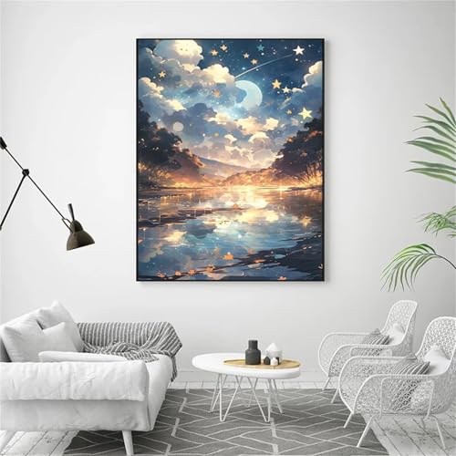 Aimaor Malen Nach Zahlen Erwachsene Flusssterne,DIY Paint by Numbers Kit mit 3-Pinseln und Acrylfarbe Leinwand Handgemalt Ölgemälde für Home Decor(Rahmenlos) - 55x70cm von Aimaor