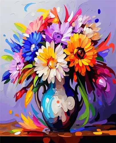 Aimaor Malen Nach Zahlen Erwachsene Gänseblümchen,Bunte Vase Paint by Numbers Set,DIY Dame mit Pinseln und Acrylfarben Handgemalt Ölgemälde Leinwand für Home Dekor 20x30cm,Rahmenlos von Aimaor