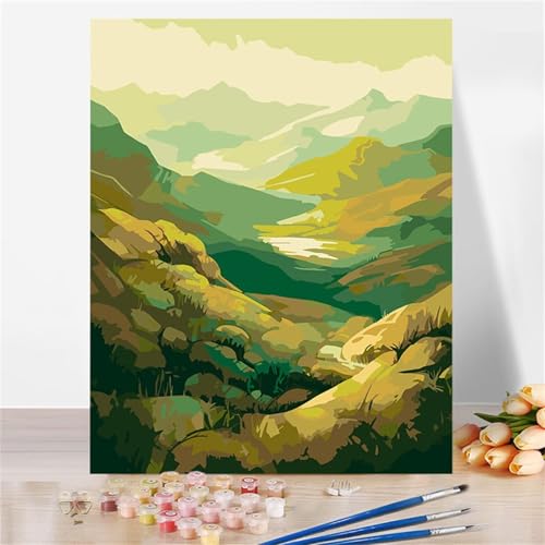 Aimaor Malen Nach Zahlen Erwachsene Grüner Berg,DIY Paint by Numbers Kit mit 3-Pinseln und Acrylfarbe Leinwand Handgemalt Ölgemälde für Home Decor(Rahmenlos) - 55x70cm von Aimaor