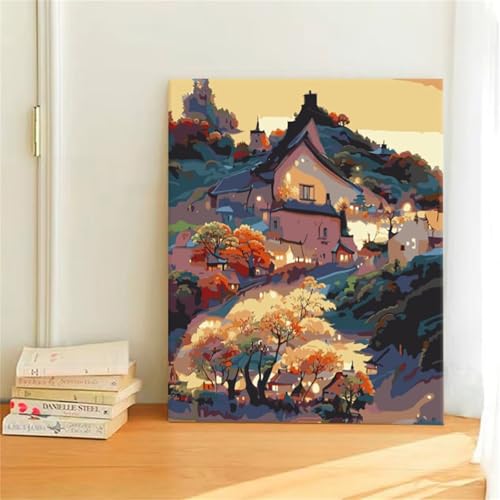 Aimaor Malen Nach Zahlen Erwachsene Hauslandschaft,DIY Paint by Numbers Kit mit 3-Pinseln und Acrylfarbe Leinwand Handgemalt Ölgemälde für Home Decor(Rahmenlos) - 50x65cm von Aimaor