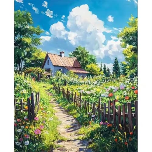 Aimaor Malen Nach Zahlen Erwachsene Hütte,Blumen Paint by Numbers Set,DIY Dame mit Pinseln und Acrylfarben Handgemalt Ölgemälde Leinwand für Home Dekor 30x55cm,Rahmenlos von Aimaor