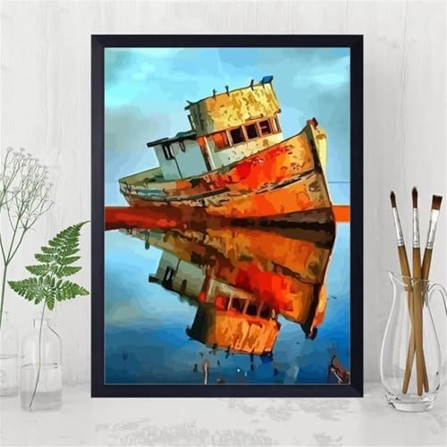 Aimaor Malen Nach Zahlen Erwachsene Kaputtes Boot,DIY Paint by Numbers Kit mit 3-Pinseln und Acrylfarbe Leinwand Handgemalt Ölgemälde für Home Decor(Rahmenlos) - 55x70cm von Aimaor