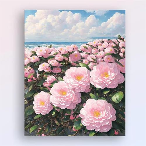 Aimaor Malen Nach Zahlen Erwachsene Rosa Blume,DIY Paint by Numbers Kit mit 3-Pinseln und Acrylfarbe Leinwand Handgemalt Ölgemälde für Home Decor(Rahmenlos) - 30x40cm von Aimaor