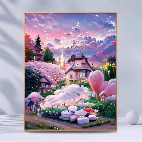 Aimaor Malen Nach Zahlen Erwachsene Rosa Landschaft,DIY Paint by Numbers Kit mit 3-Pinseln und Acrylfarbe Leinwand Handgemalt Ölgemälde für Home Decor(Rahmenlos) - 45x60cm von Aimaor