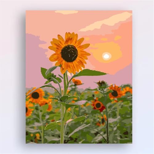 Aimaor Malen Nach Zahlen Erwachsene Sonnenblumenlandschaft,DIY Paint by Numbers Kit mit 3-Pinseln und Acrylfarbe Leinwand Handgemalt Ölgemälde für Home Decor(Rahmenlos) - 60x75cm von Aimaor