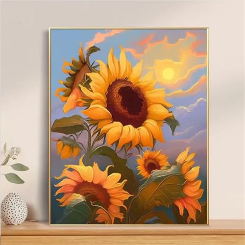 Aimaor Malen Nach Zahlen Erwachsene Sonnenblumensonne,DIY Paint by Numbers Kit mit 3-Pinseln und Acrylfarbe Leinwand Handgemalt Ölgemälde für Home Decor(Rahmenlos) - 50x65cm von Aimaor