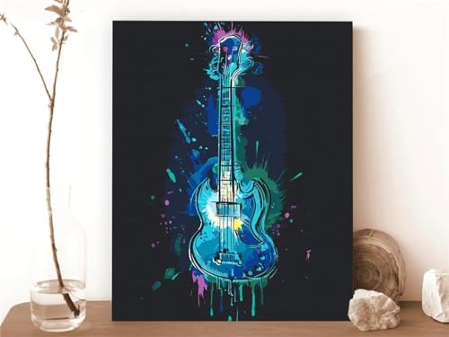 Blaue Gitarre Malen nach Zahlen für Erwachsene,DIY Acryl Aquarell Malen nach Zahlen für Kinder Anfänger,Malen Kunst Handwerk für Dekoration Kunst Wandbilder（DIY Frame）45x60cm von Aimaor