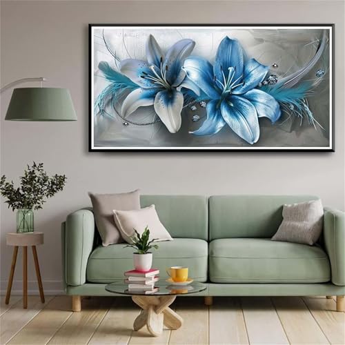 DIY Blaue Lilien Diamant Painting für Erwachsene,5D Diamond Painting Bilder für Anfänger,Full Drill Gem Art Painting Kits für Home Wall Decor Geschenke - Square Drill(30x60cm) von Aimaor