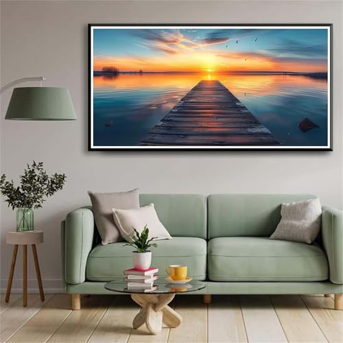 DIY Sonnenaufgang Meer Diamant Painting für Erwachsene,5D Diamond Painting Bilder für Anfänger,Full Drill Gem Art Painting Kits für Home Wall Decor Geschenke - Square Drill(30x60cm) von Aimaor