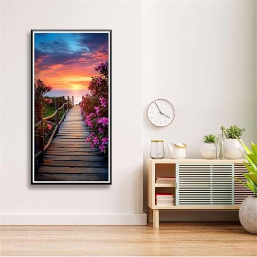 DIY Sonnenuntergangsbrücke Diamant Painting für Erwachsene,5D Diamond Painting Bilder für Anfänger,Full Drill Gem Art Painting Kits für Home Wall Decor Geschenke - Square Drill(30x60cm) von Aimaor