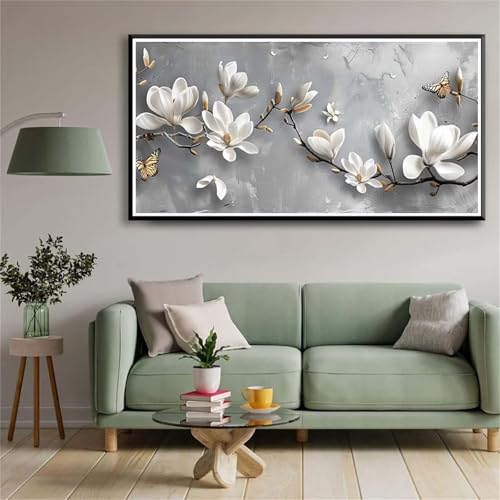 DIY Weiße Blumen Diamant Painting für Erwachsene,5D Diamond Painting Bilder für Anfänger,Full Drill Gem Art Painting Kits für Home Wall Decor Geschenke - Square Drill(80x160cm) von Aimaor