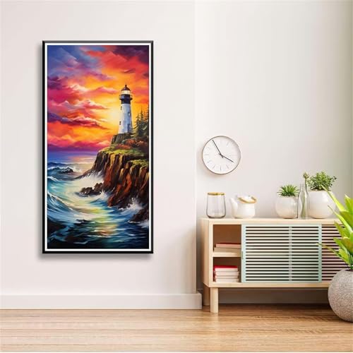 DIY Wellen-Leuchtturm Diamant Painting für Erwachsene,5D Diamond Painting Bilder für Anfänger,Full Drill Gem Art Painting Kits für Home Wall Decor Geschenke - Square Drill(30x60cm) von Aimaor