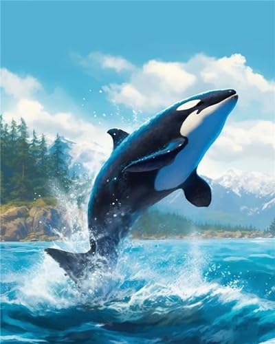 Delphin Tier Malen nach Zahlen für Erwachsene,DIY Acryl Aquarell Malen nach Zahlen für Kinder Anfänger,Malen Kunst Handwerk für Dekoration Kunst Wandbilder（DIY Frame）60x75cm von Aimaor