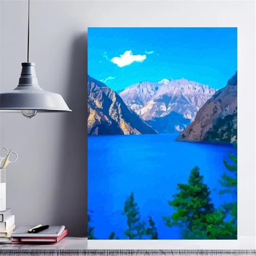 Malen Nach Zahlen Erwachsene DIY Blick auf den blauen See mit Rahmen Handgemalt Ölgemälde Kit für Anfänger mit Pinseln und Acrylfarben Paint by Numbers Kit für Geschenk Heimdekoration - 45x60cm von Aimaor